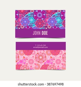 Template handmade business cards pattern with Islamic morocco pattern. Vintage style.