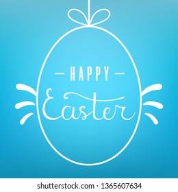 Template of Hanging Egg Form with Lettering Happy Easter on blue background. For Easter Banner, Poster, Flyer, Brochure, Postcard. Vector illustration for Your Design, Web.