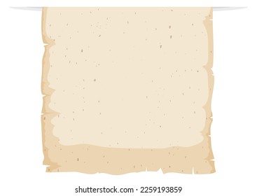 Template in a hanging scroll with ripped borders. Design isolated in cartoon style.