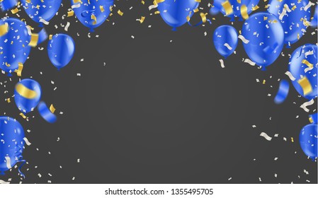 Template for Happy birthday card luxury party balloons and confetti on  background. Party 