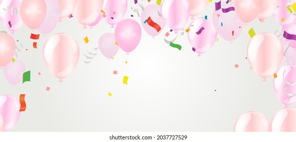 Template for Happy birthday card with place for text. light pink balloons  EPS 10 vector file included