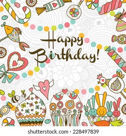 Template for Happy birthday card with place for text.