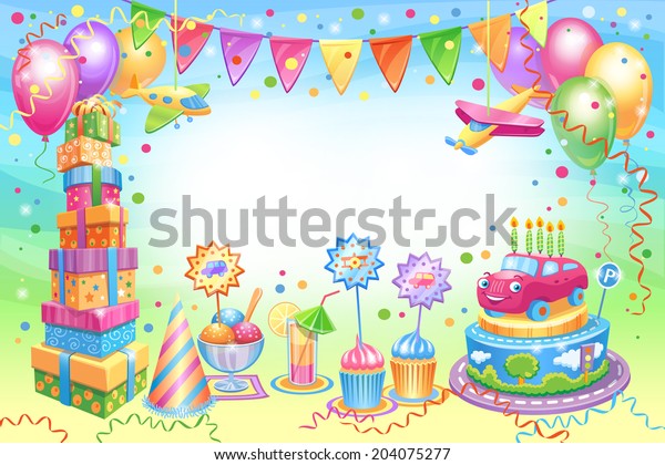 Vorlage Fur Happy Birthday Card Mit Platz Fur Ihren Text Vektorgrafik