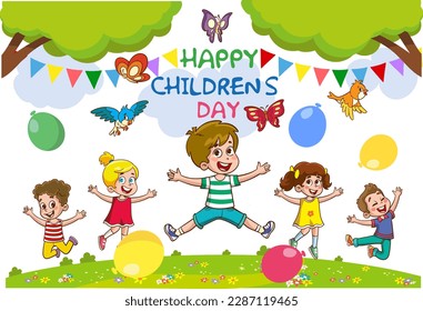 Template For Happy Children's Day cartoon vector
