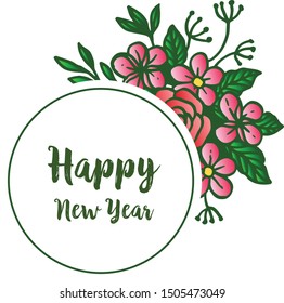 Template of happy new year background with design plant of green leafy flower frame. Vector