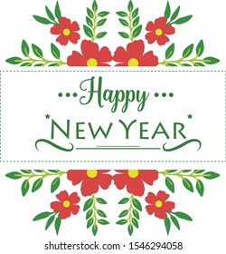 Template happy new year with design element red wreath frame. Vector