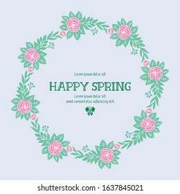Template for happy spring greeting card design, with beautiful concept of leaf and floral frame. Vector