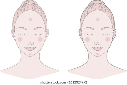 Template head of a girl with closed eyes in front view. Vector illustration