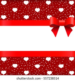 Template heart greeting card snow on red background. Valentine's Day.