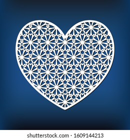 Template of heart for laser cutting. Wedding pattern for design. Silhouette cut file. Stencil for valentine card. Vector stock illustration.