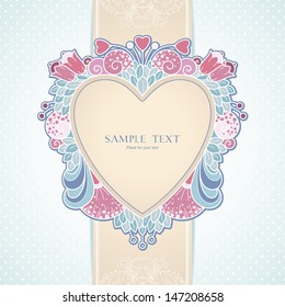 Template with hearts and abstract decorative frame with natural elements