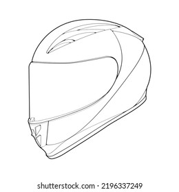 Template helmet full  face, line Art helmet Vector Illustration, Line art vector, helmet Vector
