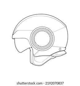 Media cara de casco de plantilla, línea casco Art Vector Ilustración, vectores de arte de línea, vector de casco
