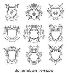 Template of heraldic emblems for different design projects. Emblem vintage heraldic with wing and sword. Vector illustration