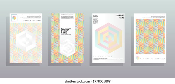 Template with hexagons. Templates for flyer, brochure, booklet, report.
Vector minimal abstract geometric templates with modern pattern background. Creative trendy colors cover background