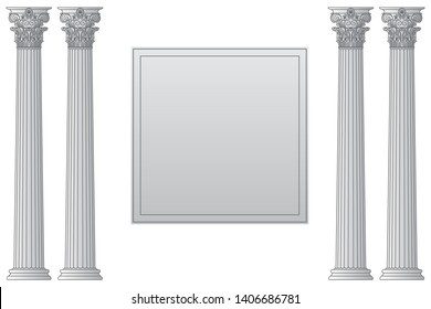 Template with historical antique greek columns with place for text. Vector line illustration