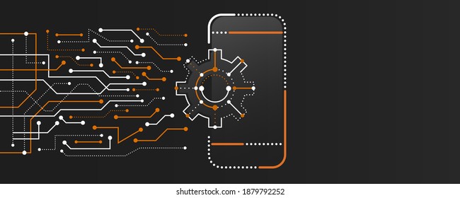 Template for hi-tech banner or presentation. Abstract modern digital data. Vector futuristic circuit board with smart phone. Internet connection concept.