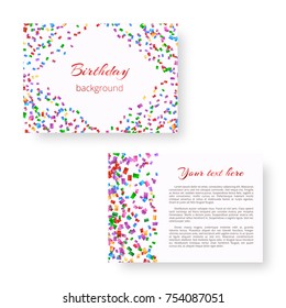 Template of a holiday invitation with flying flickering confetti
