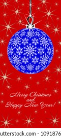 Template holiday postcard depicting New Year's ball