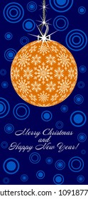 Template holiday postcard depicting New Year's ball