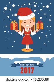 Template of holiday postcard. New Year 2017 card.