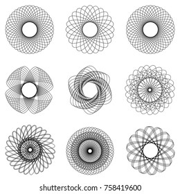 Template hologram watermark, set circular pattern mandala, vector abstract circular pattern for protection against forgery