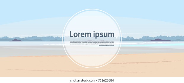 Template Horizontal Banner Beach And Seaside Landscape Copy Space Over Blue Sea Water With Sand Flat Vector Illustration