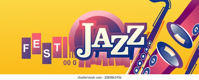 Template for horizontal billboard banner, advertisement for jazz music festival, ticket or program, vector illustration