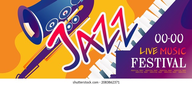 Template for horizontal billboard banner, advertisement for jazz music festival, ticket or program, vector illustration