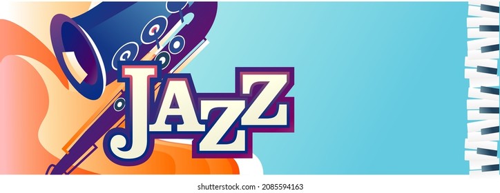 Template for horizontal billboard banner, advertisement for jazz music festival, ticket or program, vector illustration