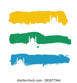 Template horizontal blank greetings contour silhouette header line illustration with islam east style. May use for web or print