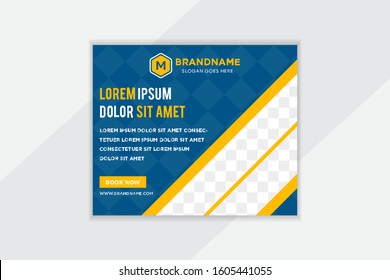 Template of horizontal web banners with diagonal space for photo and diagonal yellow elements design. A set of standard size for business and advertising. transparency square pattern.