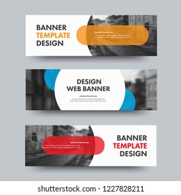 Template of horizontal web banners with round and semicircular elements and place for photo. A set of standard size for business and advertising. Vector illustration.