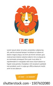 Template for horoscope and astrological forecast for leo. Vector lion original design. Can be used for poster, greeting card, birthday party, invitation. Vector illustration