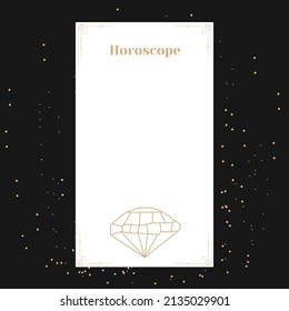 template for a horoscope with a diamond. An elegant poster for an esoteric zodiac horoscope for a logo or poster on a black background with stars