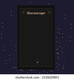 Template for a horoscope. An elegant poster for an esoteric zodiac horoscope for a logo or poster, on a black background with stars