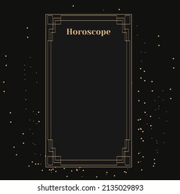 Template for a horoscope. An elegant poster for an esoteric zodiac horoscope for a logo or poster, on a black background with stars