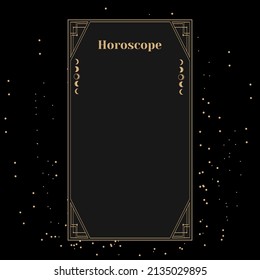 Template for a horoscope. An elegant poster for an esoteric zodiac horoscope for a logo or poster, on a black background with stars