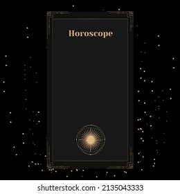 template for a horoscope with the sun. An elegant poster for an esoteric zodiac horoscope for a logo or poster on a black background with stars