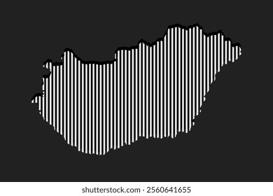 Template Hungary map from black vertical lines isolated on background. Europe country for pattern, design, illustration, infographic. Abstract concept parallel lines of silhouette map Hungary
