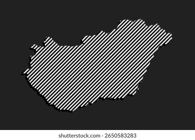 Modelo Hungria mapa a partir de linhas diagonais cinzentas isoladas no fundo. Europa país para padrão, design, ilustração, infográfico. Conceito abstrato linhas paralelas de mapa de silhueta Hungria