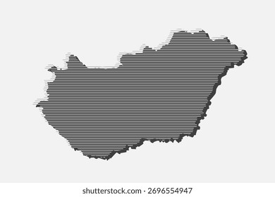 Vorlage Ungarn-Karte aus grauen horizontalen Linien einzeln auf Hintergrund. Europa Land für Muster, Design, Illustration, Infografik. Abstraktes Konzept parallele Linien der Silhouettenkarte Ungarn
