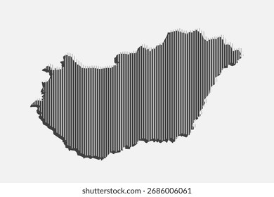Template Hungary map from grey vertical lines isolated on background. Europe country for pattern, design, illustration, infographic. Abstract concept parallel lines of silhouette map of Hungary