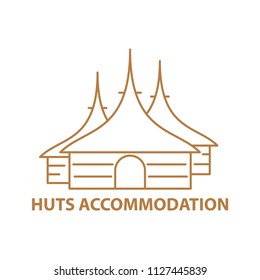 Template with huts for glamping. Flat line style glamping travel icon. Vector illustration.