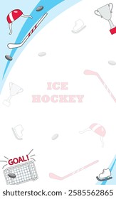 Template with ice hockey items and copy space on a white background. Popular sports. Vector illustration for poster, banner, invitation.