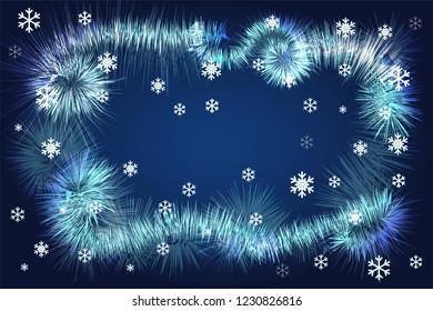 The template of ice pattern or festive Christmas garlands on blue background. EPS10