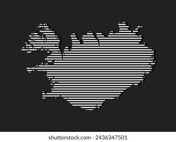 Vorlage Island Karte aus grauen horizontalen Linien isoliert auf Hintergrund. Europa Land für Muster, Design, Illustration, Infografik. Abstraktes Konzept Parallele Linien der Silhouettenkarte Island
