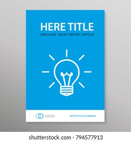 Template with icon of bulb. Vector brochure, annual report, book cover, offer, price list, audit report. Use for  technology, innovation, energy etc. Colored - Blue,  white, black. Eps 10.