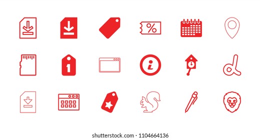 Template icon. collection of 18 template filled and outline icons such as tag, file, info, pendulum, lion, ticket on sale, pen. editable template icons for web and mobile.