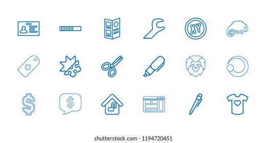 Template icon. collection of 18 template outline icons such as badge, pen, xy, loading, t-shirt with heart, scissors, home lock. editable template icons for web and mobile.